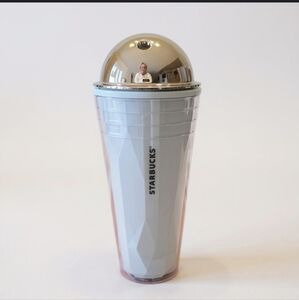 Starbucks 24oz Chiseled Silver Domed Light Blue Cold Cup Tumbler